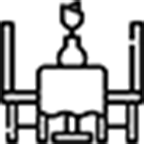 Icon auf dem ein Esstisch mit zwei Stühlen zu sehen ist